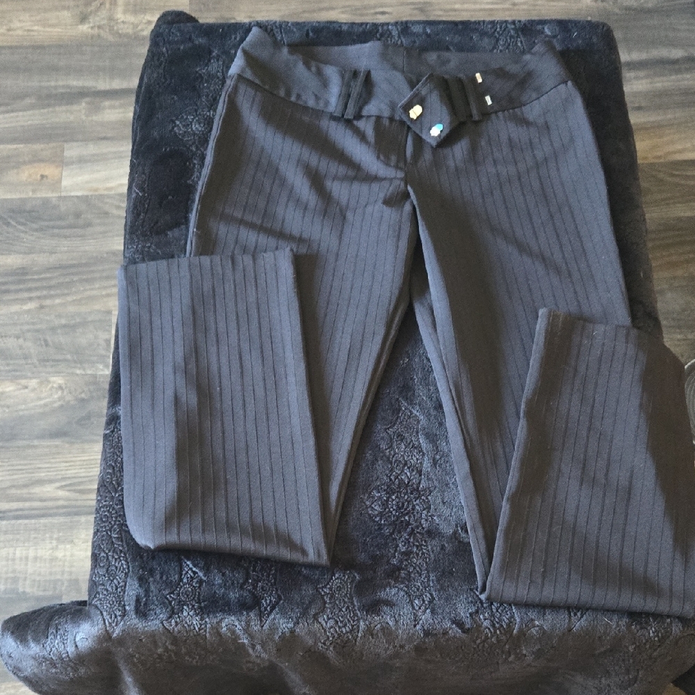 Black Pinstripe Straight-Leg Trousers